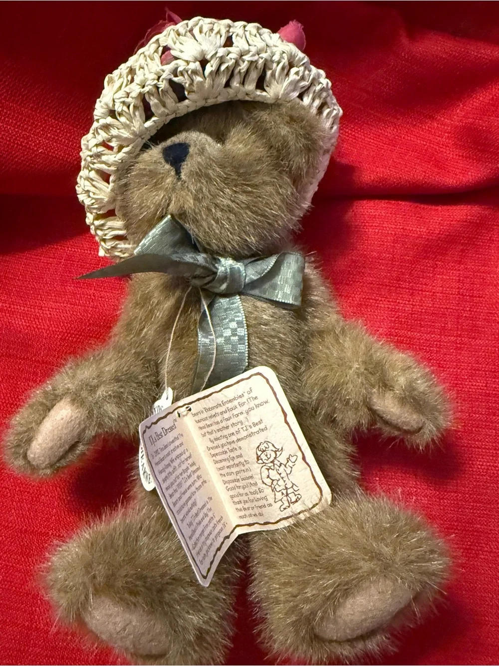 Plush Brown Boyd’s Bears Teddy Bear with Bow and Hat-Vintage- NWT